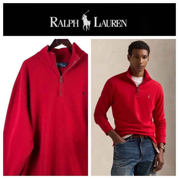 Ralph Lauren Polo Mens Sz 3XB 3X Big Pullover Sweater Red 1/4 1/2 Zip - Picture 1 of 4